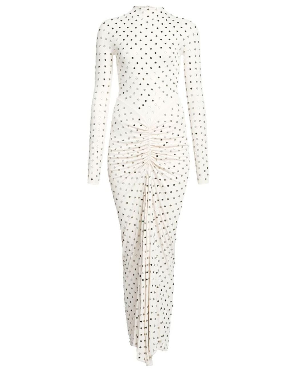 Alaïa White Alaia Draped Fluid Strass Jersey Dress