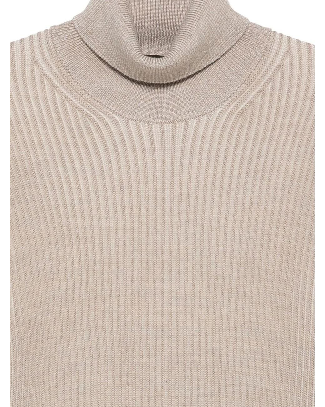 Zanone Natural Ribbed Wool Turtleneck Sweater for men