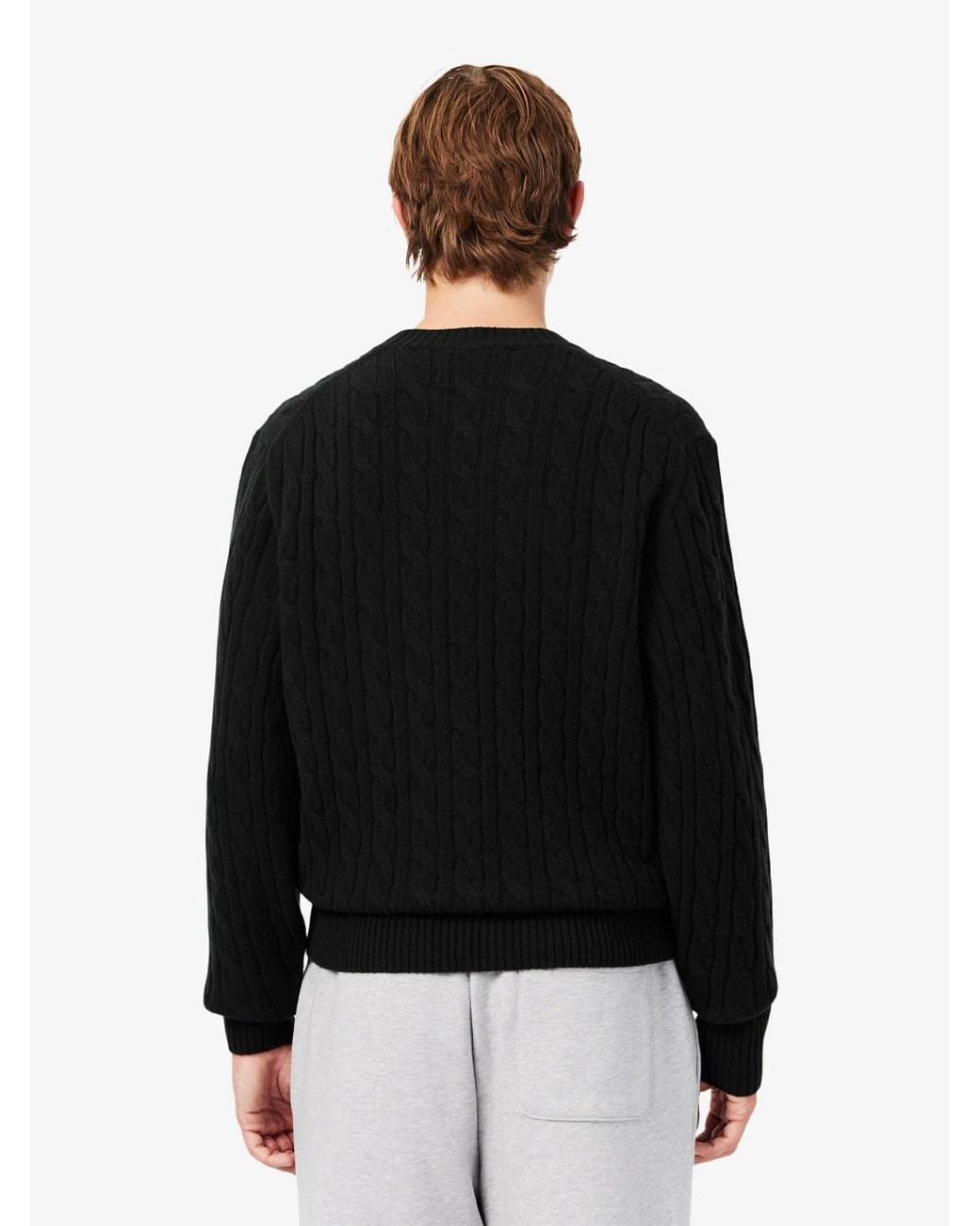 Lacoste Black Cable-Knit Crewneck Sweater for men