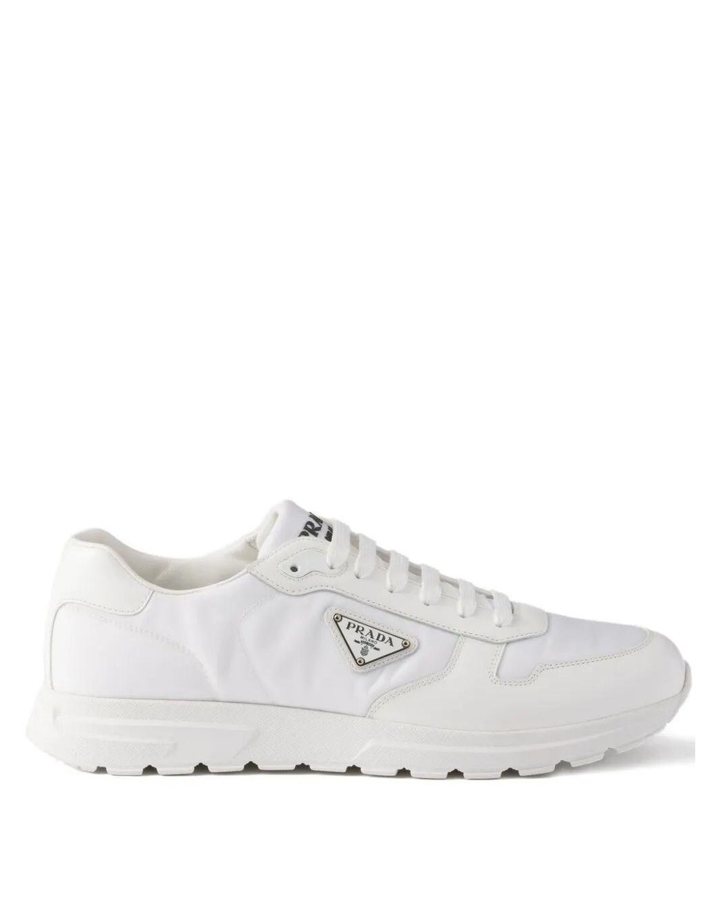 Prada White Prax 01 Re-Nylon And Brushed Leather Sneakers for men