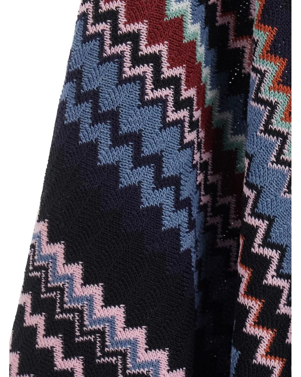 Missoni Blue Zig-Zag Knit Poncho With Fringes