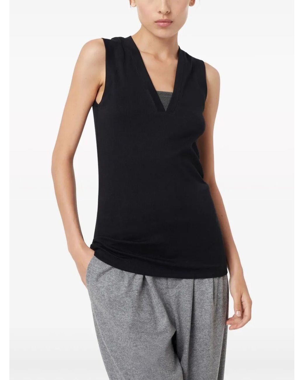 Brunello Cucinelli Black Cotton Blend Tank Top