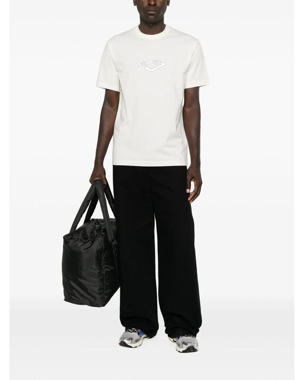 Y-3 White Logo Crew Neck T-Shirt for men