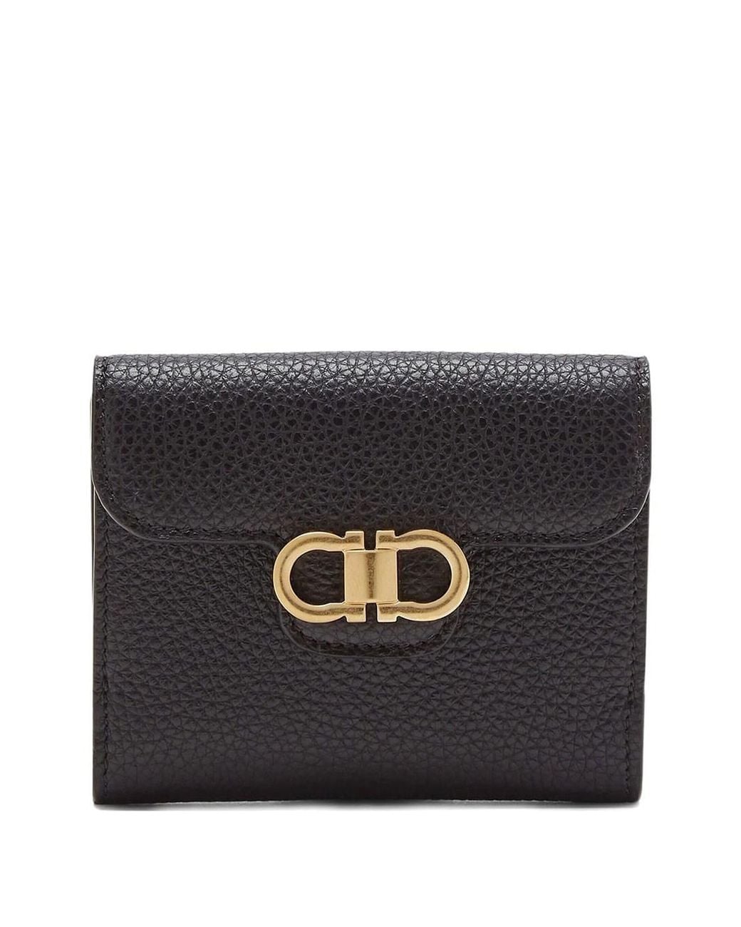 Ferragamo Black Gancini Grained Leather Compact Wallet