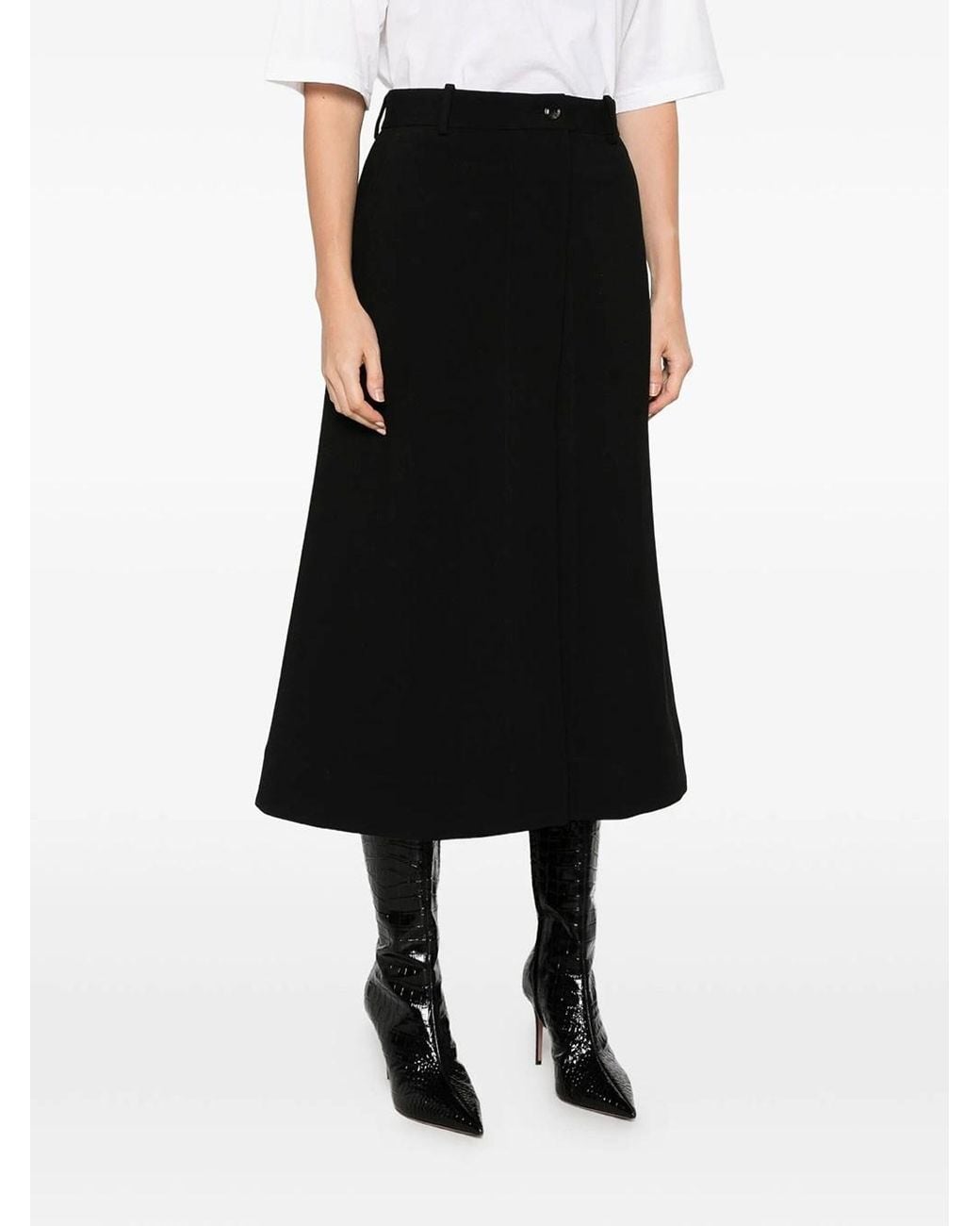 Cellar Door Black High-Waisted Flared Nim Skirt