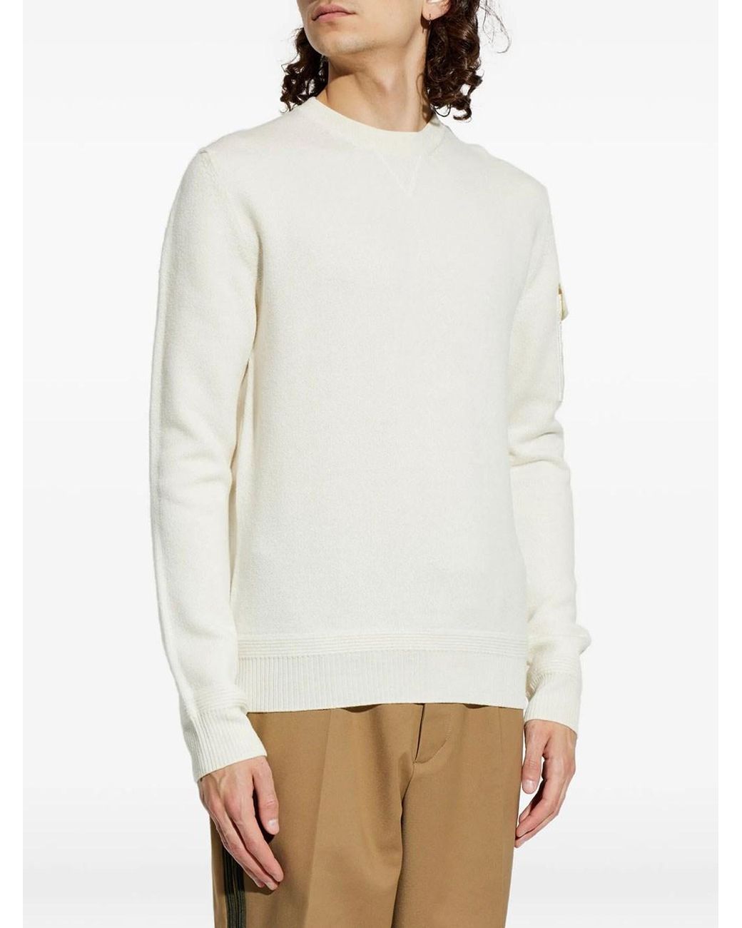 Moncler White Wool Sweater With Patch Pocket for men