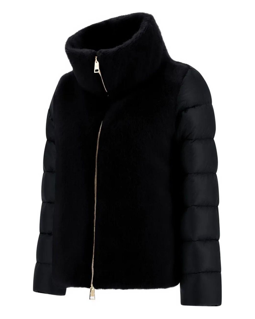 Herno Black Faux Fur-Inserts Ultralight Padded Jacket Clothing