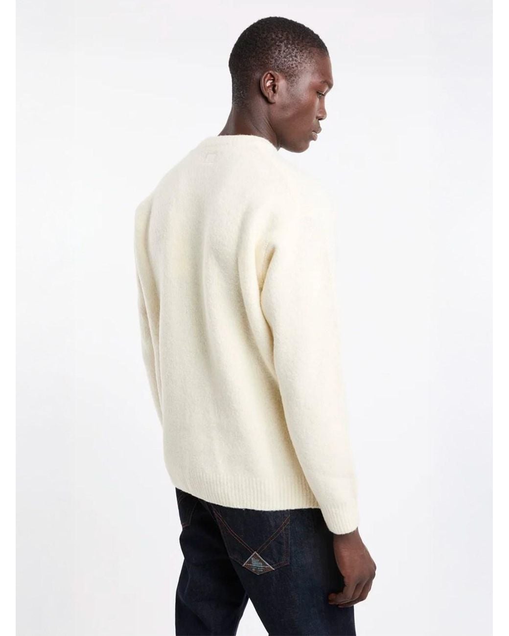 C P Company Natural Crewneck Wool Sweater With Lens Detail for men