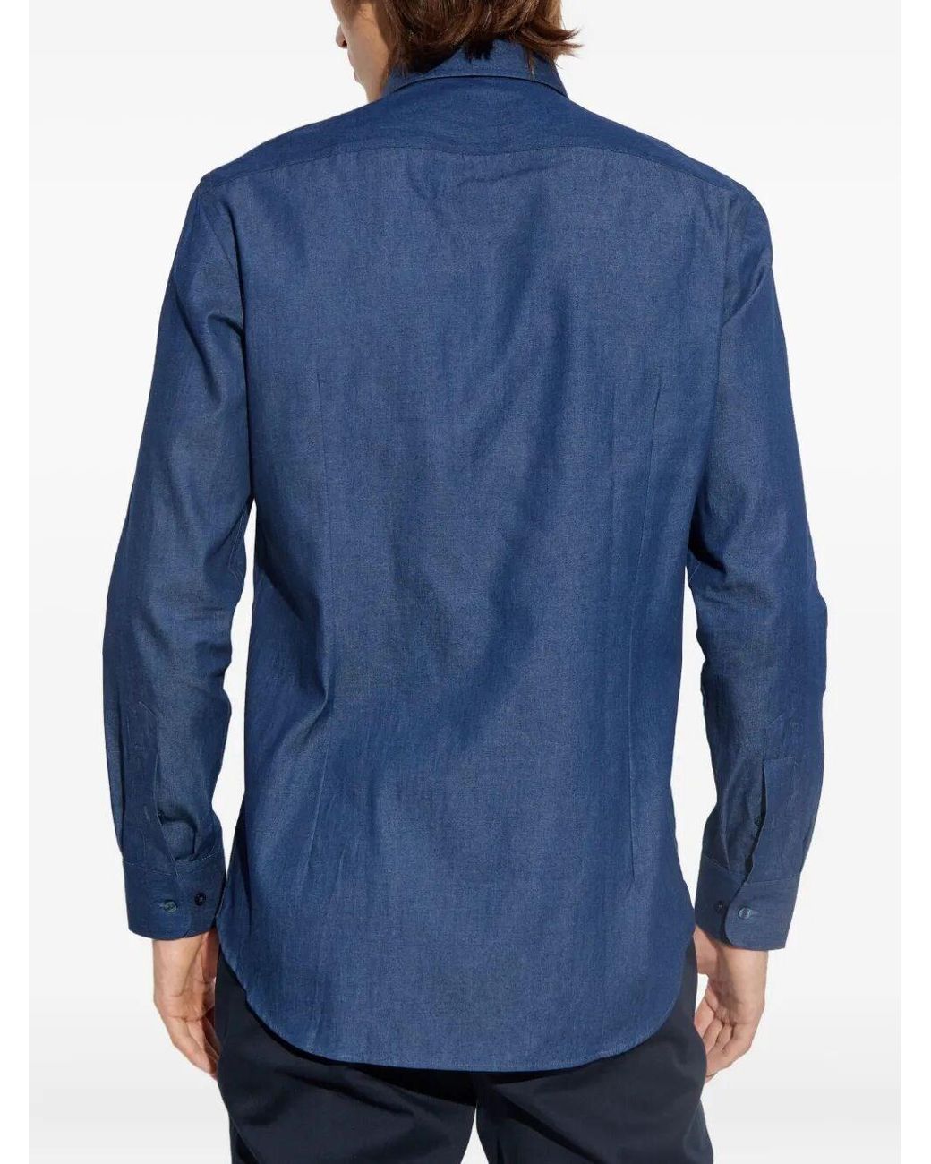 Etro Blue Embroidered-Logo Cotton Shirt for men