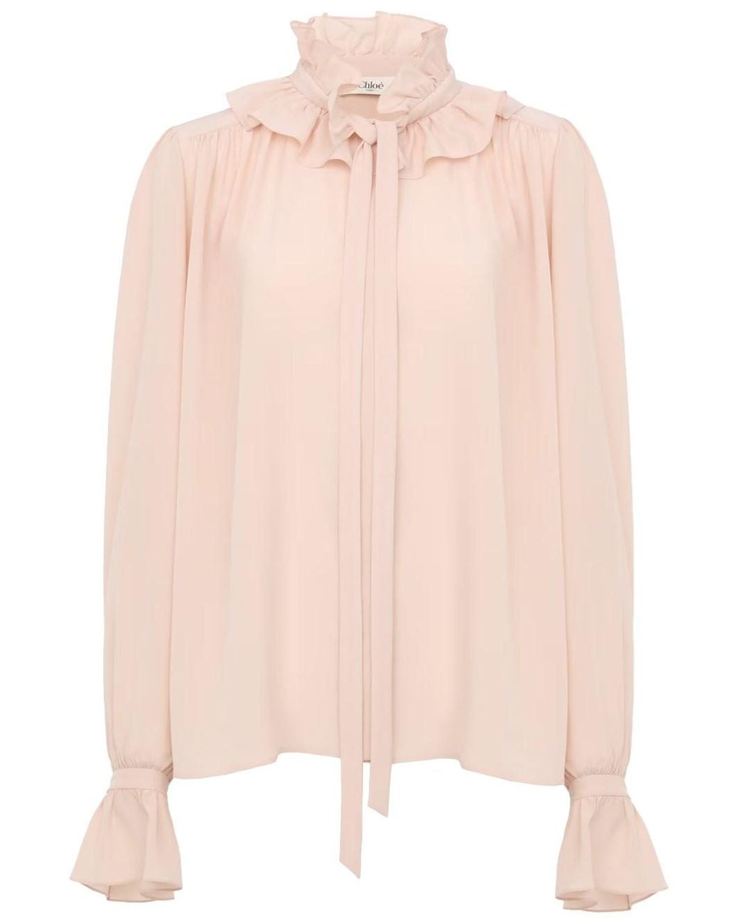 Chloé Pink Ruffle Blouse With Front Tie In Crêpe De Chine
