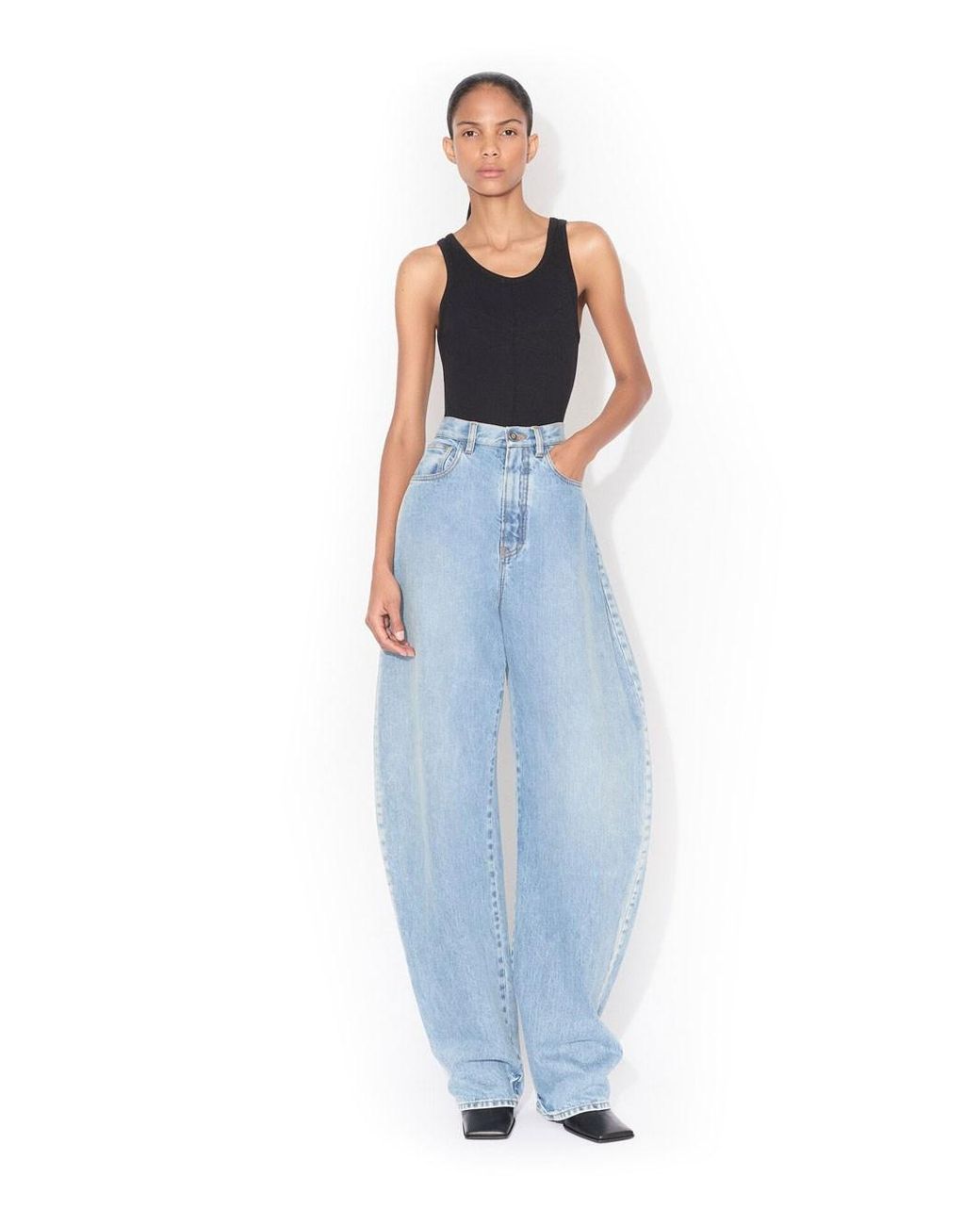 Alaïa Black Cotton Tank Top With Pleats