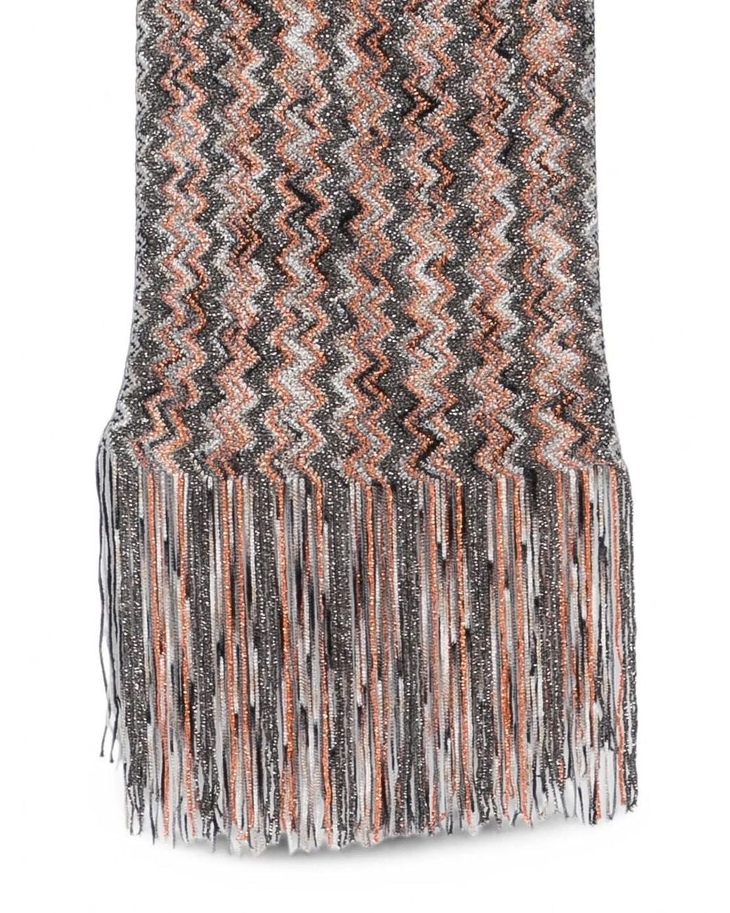 Missoni Gray Zig-Zag Lurex Knit Scarf With Fringe