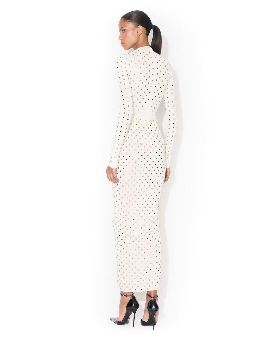 Alaïa White Alaia Draped Fluid Strass Jersey Dress