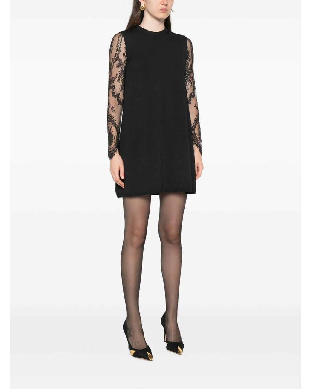 Valentino Garavani Black Mini Dress With Lace Sleeves
