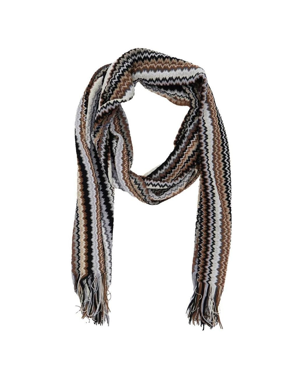 Missoni Black Zig-Zag Knit Scarf With Fringes