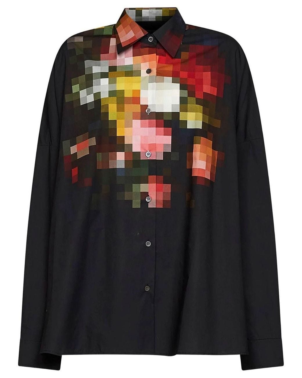 Dries Van Noten Black Oversize Shirt With Pixel Print