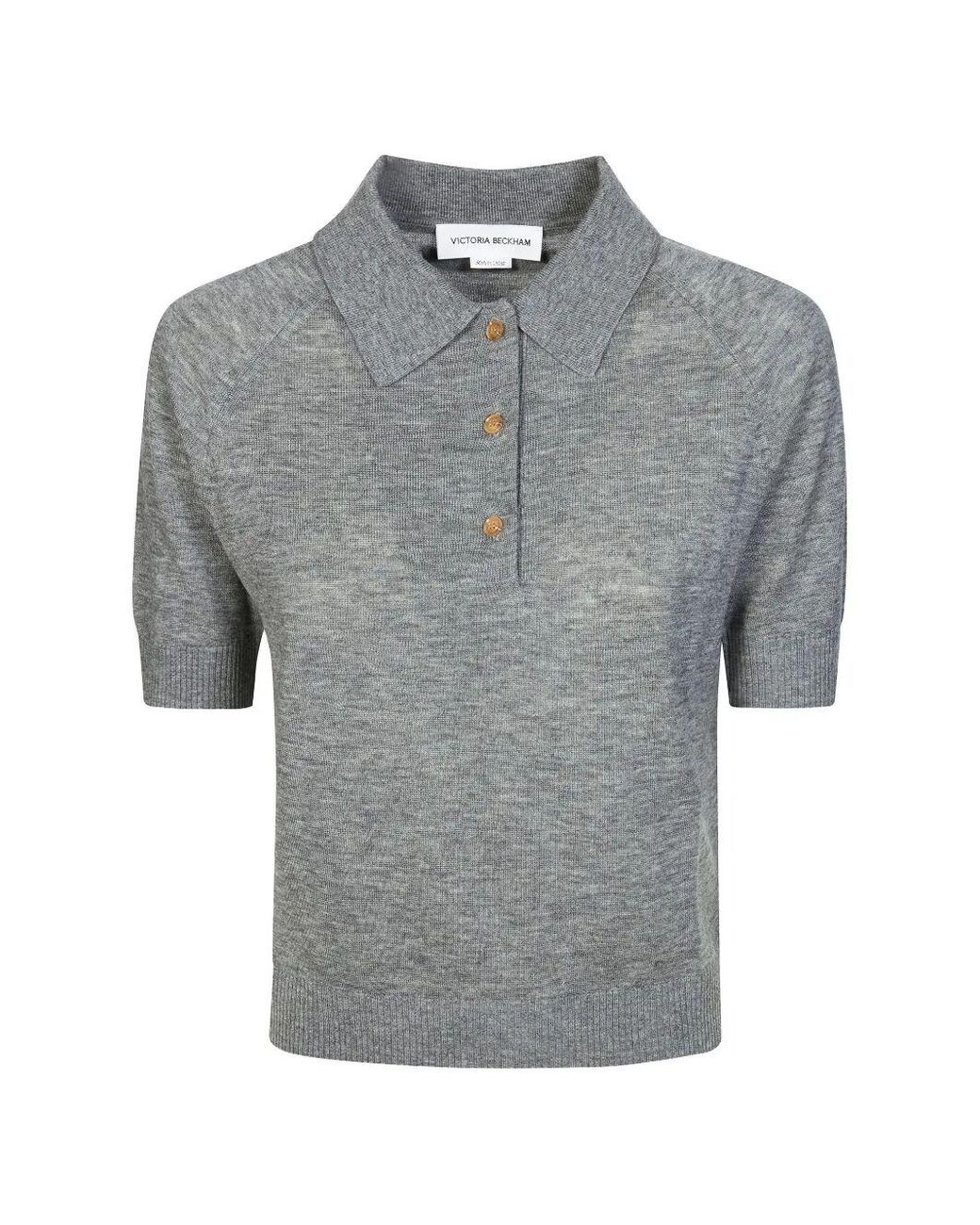 Victoria Beckham Gray Lightweight Fine Guage Knitted Polo Top