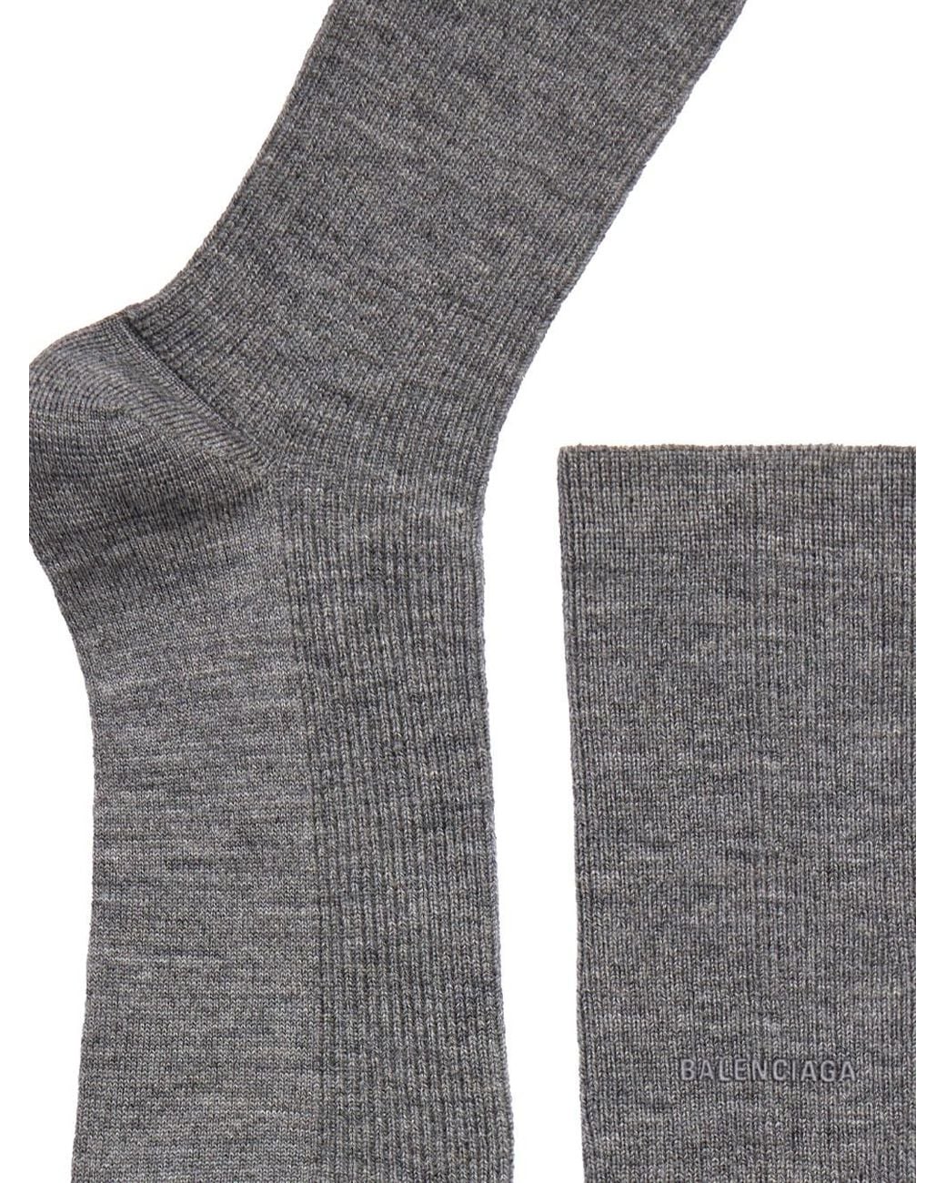 Balenciaga Gray Knee-high Ribbed Wool Socks Grey Melange