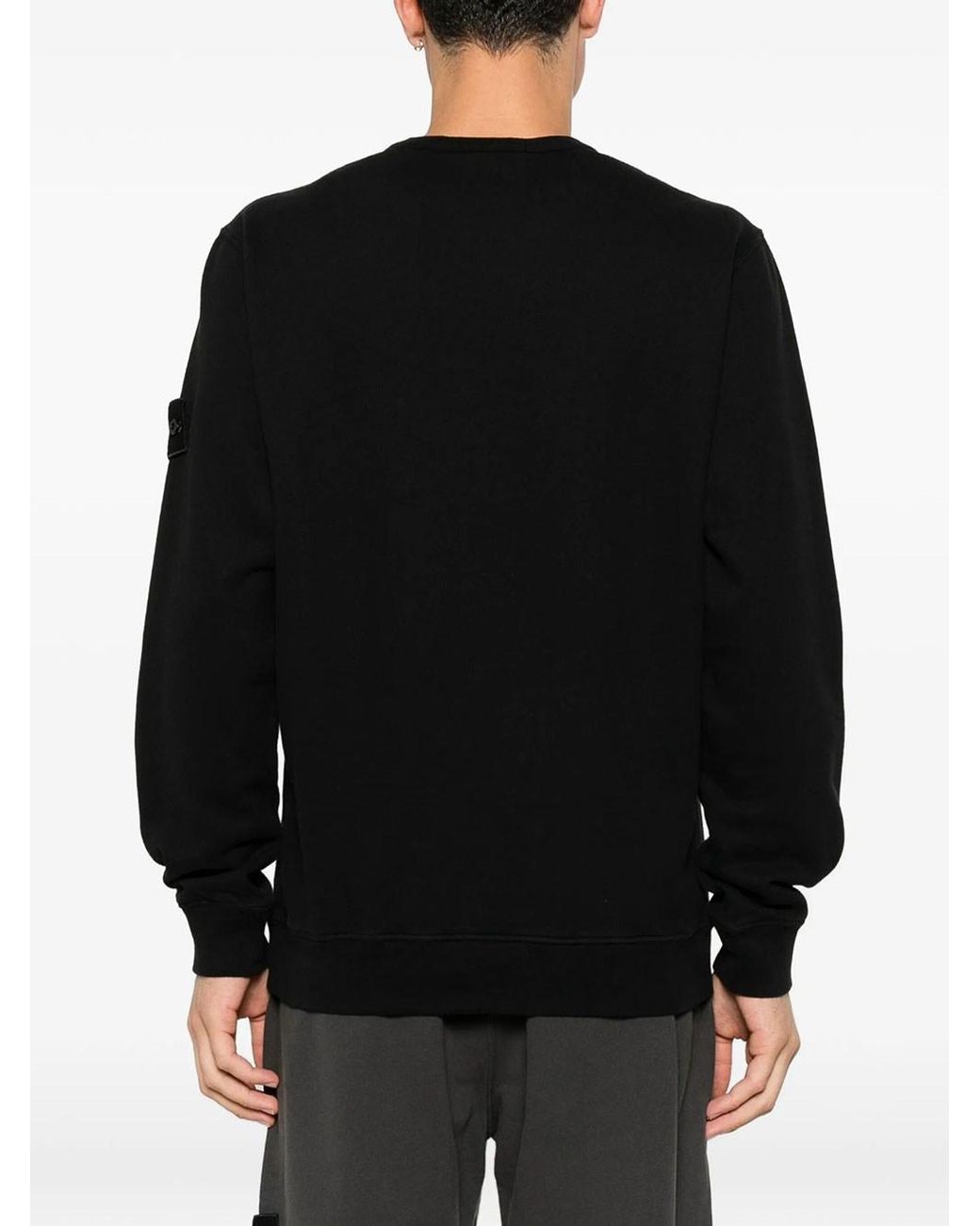 Stone Island Black Crewneck Sweatshirt With Distinctive Patch Logo for men