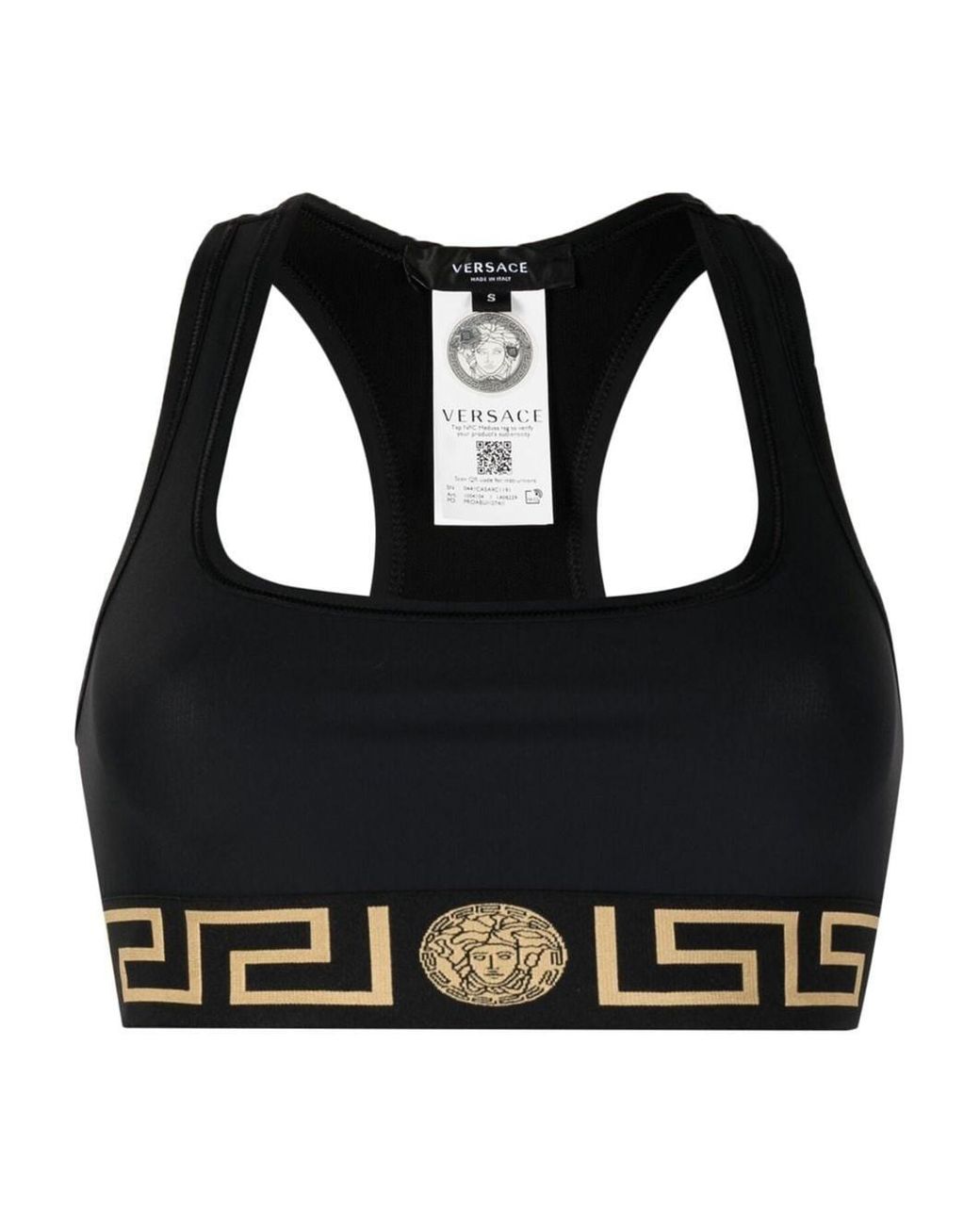 Versace Black Signature Greca Racerback Sports Bra
