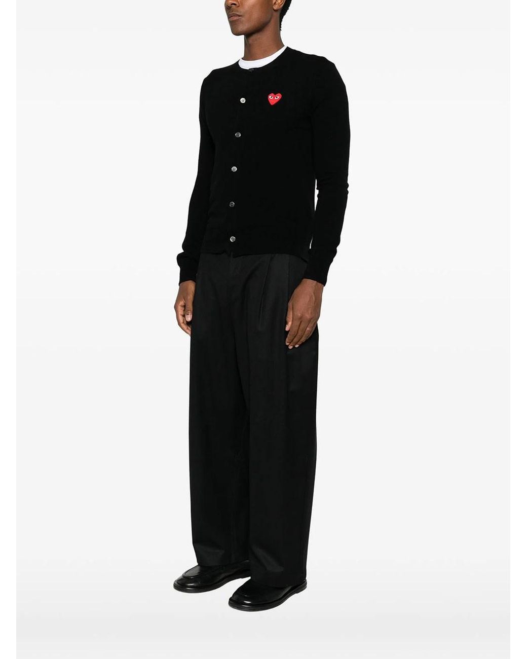 COMME DES GARÇONS PLAY Black Red Heart Wool Crewneck Cardigan for men