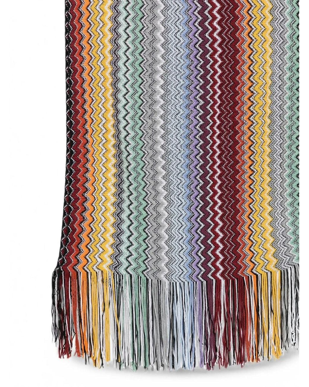Missoni Multicolor Zig-Zag Knit Scarf With Fringes