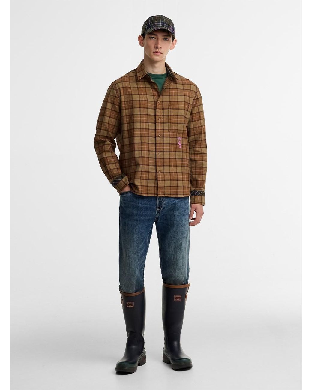 Barbour Brown Paul Smith Loves Camicia A Maniche Lunghe Leggermente Aderente for men