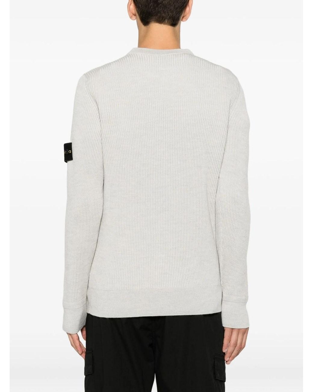 Stone Island White Crew-Neck Jumper With Ribbed Edges for men