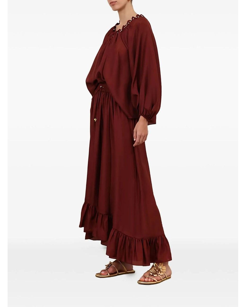 Zimmermann Red Aster Silk Maxi Skirt