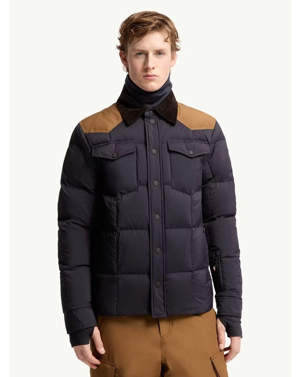 Moncler Blue Grenoble: Geltech Ski Down Jacket With Corduroy Trim for men