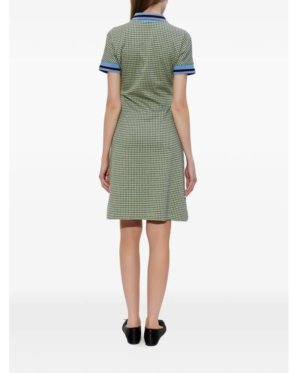 Marni Green Embroidered Checked Knitted Mini Dress