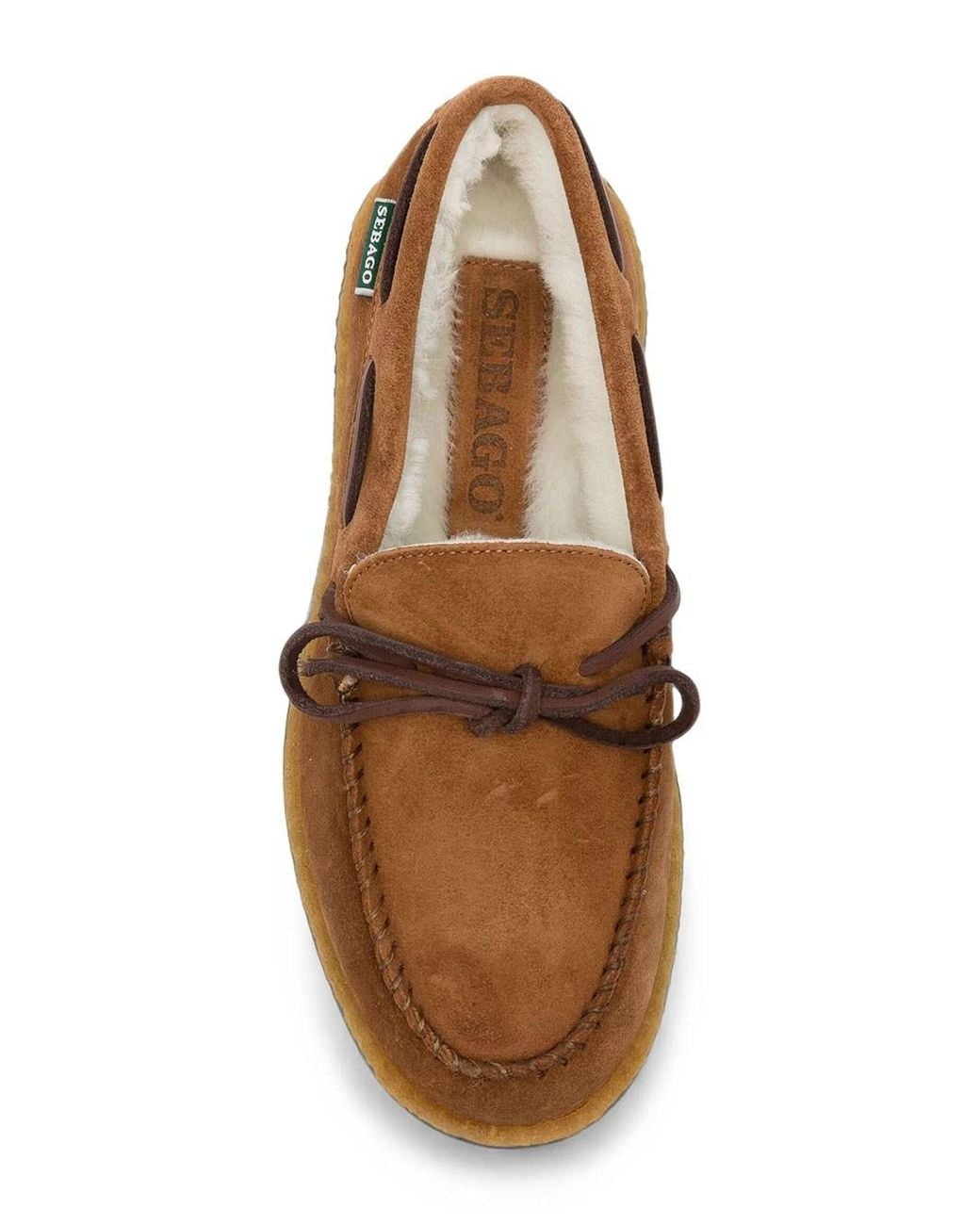 Sebago Brown Colton Suede Leather Loafers With Faux Fur Lining