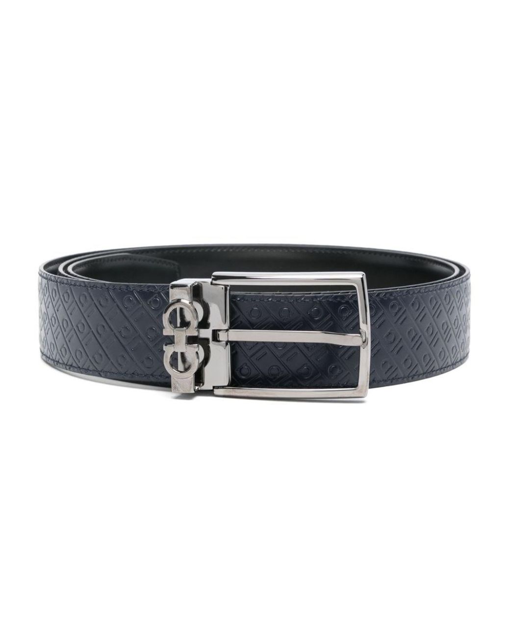 Ferragamo Black Double Gancini Logo-Debossed Leather Belt for men