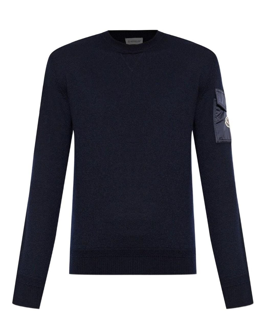 Moncler Blue Extra-Fine Wool Sweater With Patch Pocket for men