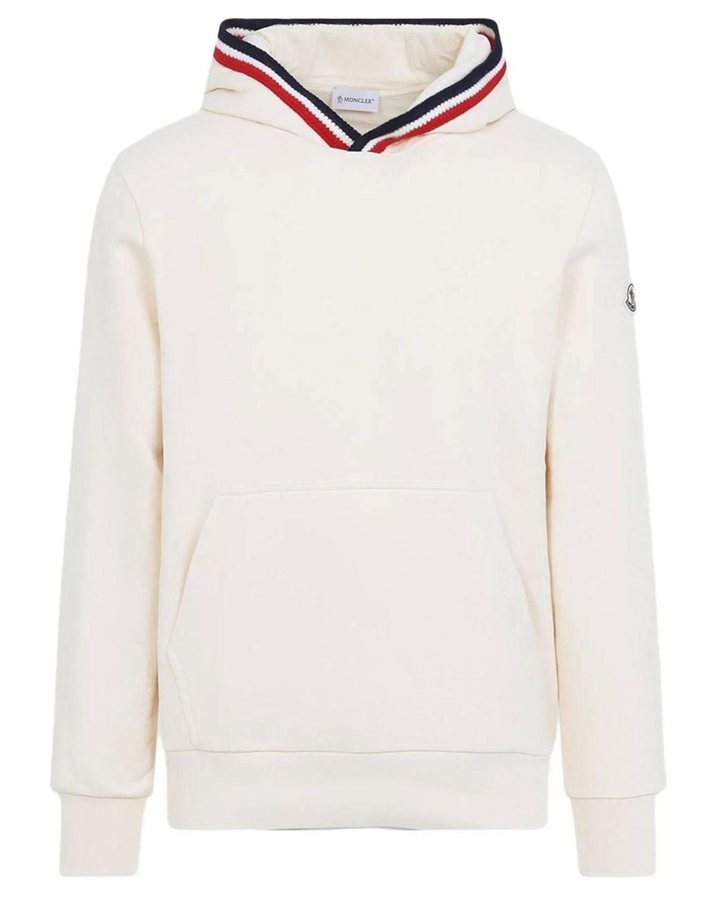 Moncler White Hooded Sweatshirt With Striped Trim for men