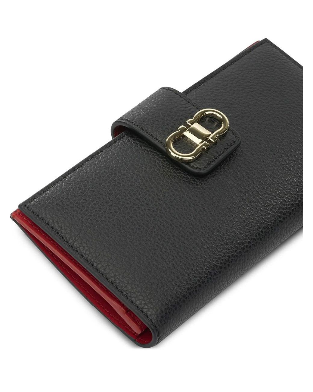 Ferragamo Black Gancini Grained Leather Continental Wallet