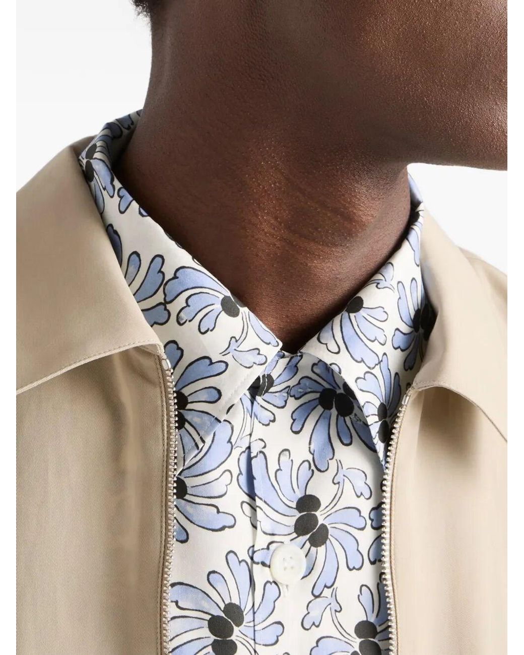 Prada White Freesia-Print Cotton Blend Bowling Shirt for men