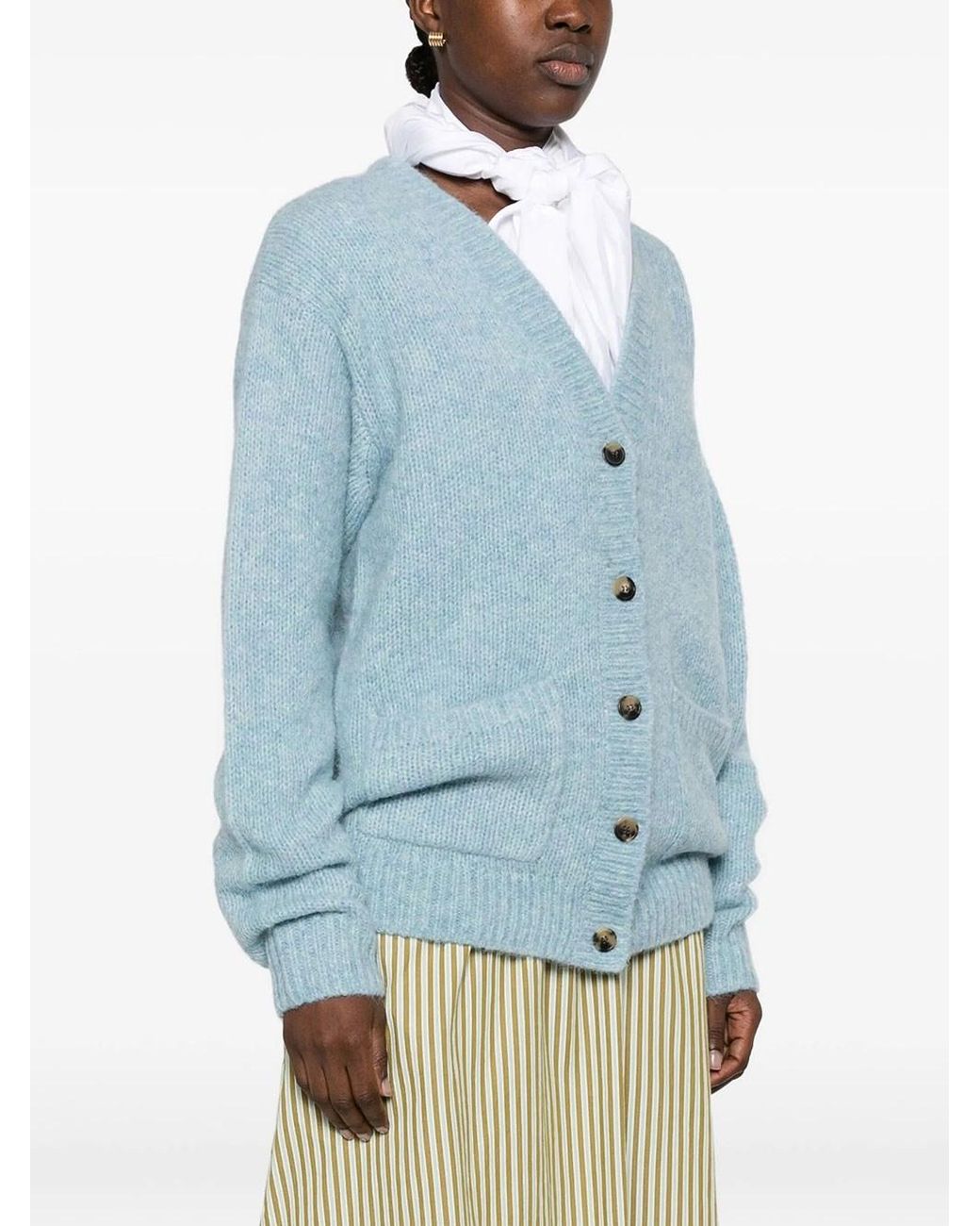 Dries Van Noten Blue Alpaca Blend Cardigan With V-neck