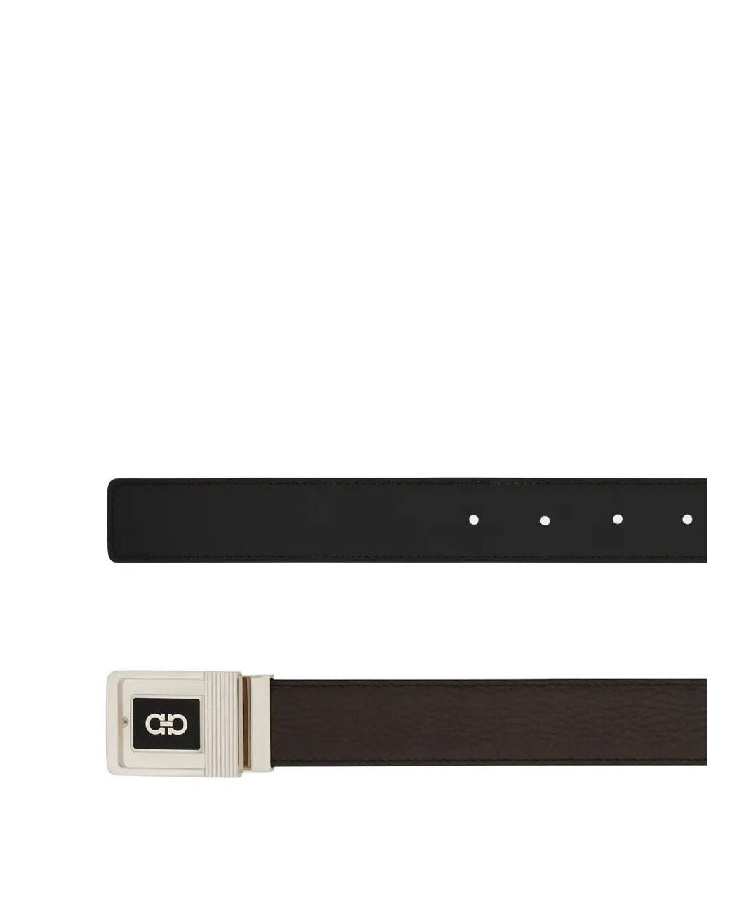 Ferragamo White Double Square Reversible Leather Belt for men