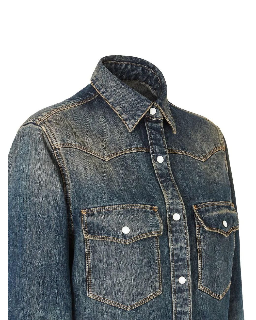 Fendi Blue Washed Denim Western Shirt
