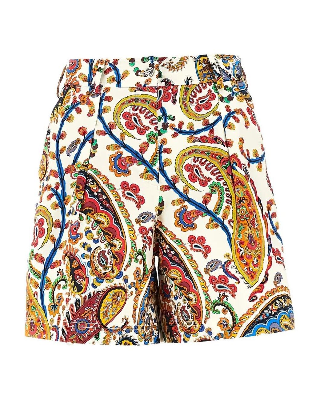 Etro White Pleated Shorts With Back Patch Pockets