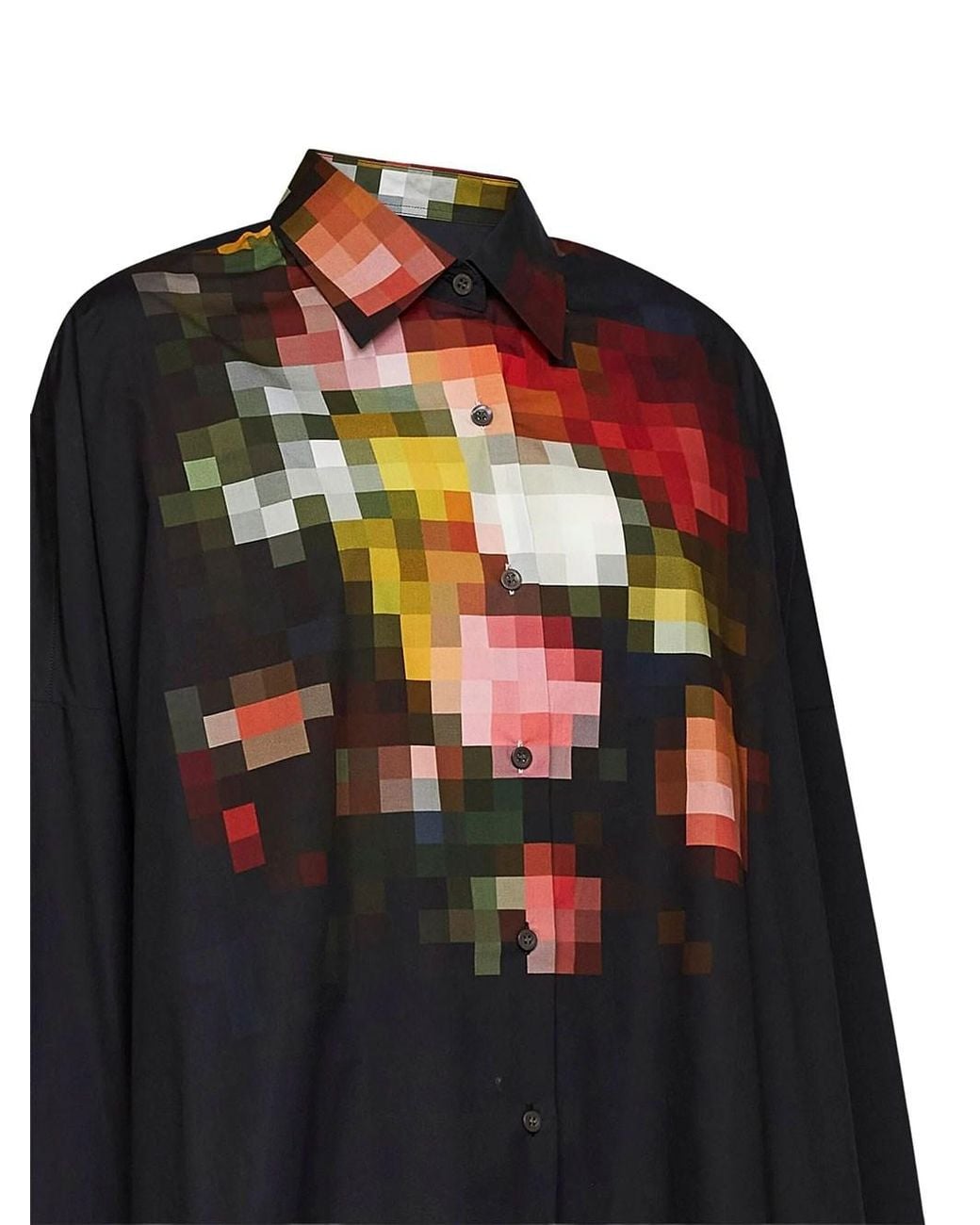 Dries Van Noten Black Oversize Shirt With Pixel Print