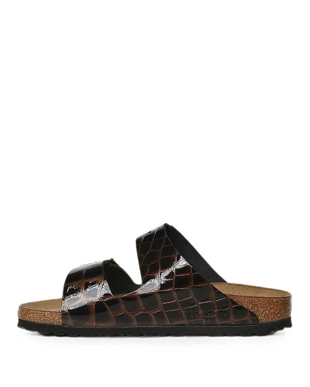 Birkenstock Black Arizona Crocodile-Print Embossed Natural Leather Sandals