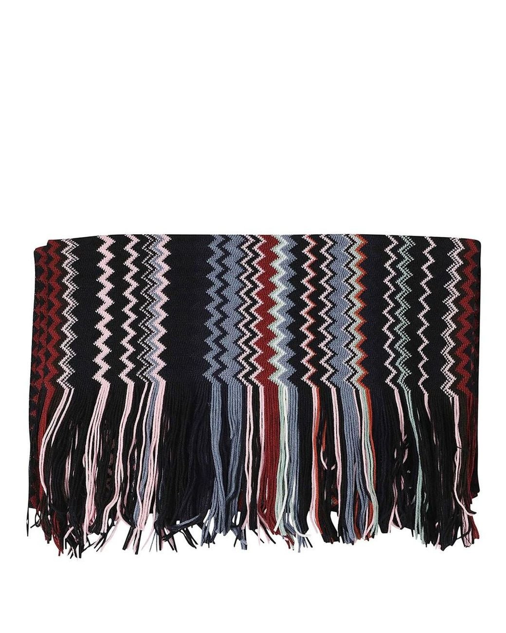 Missoni Black Zig-Zag Knit Scarf With Fringes
