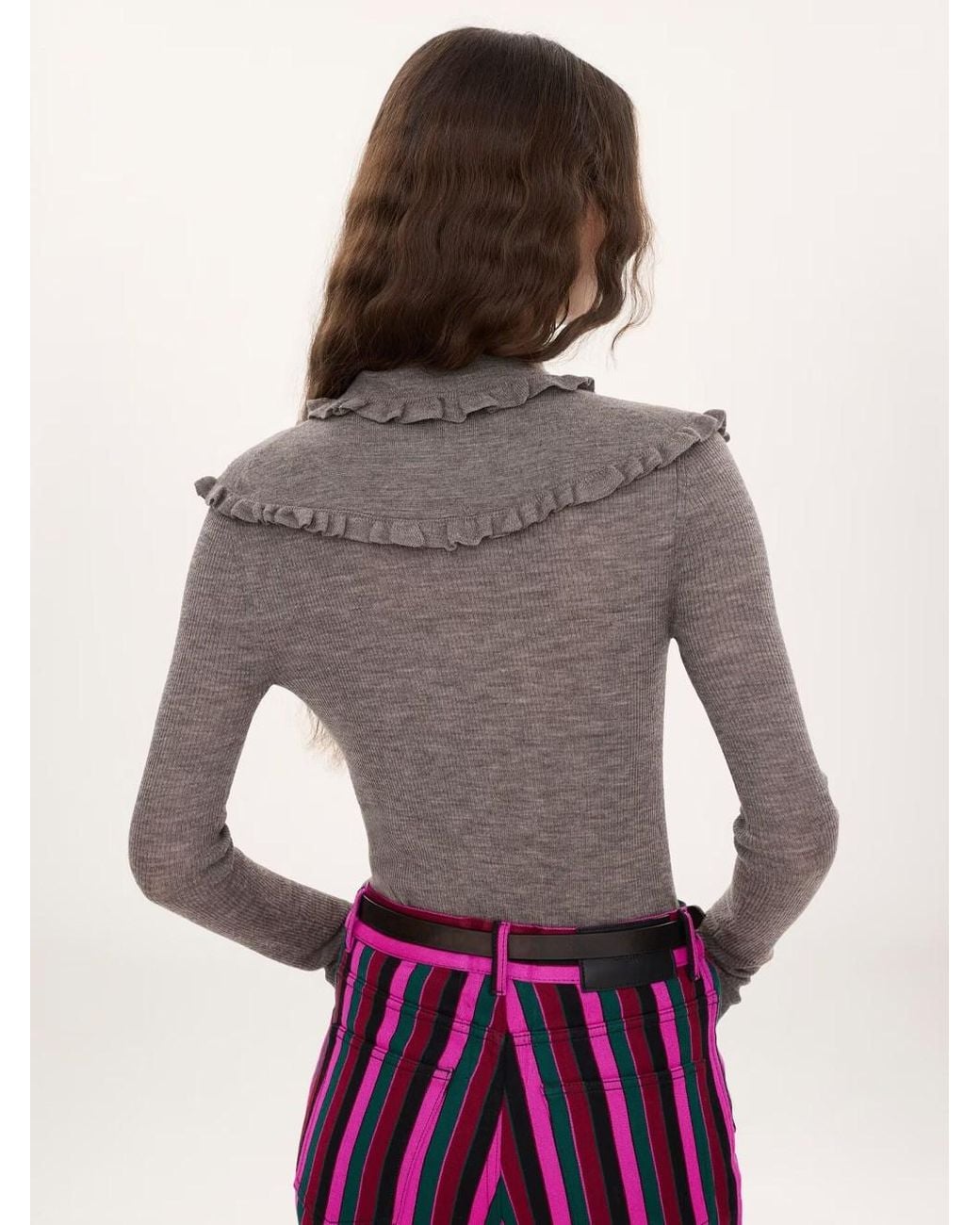 Chloé Gray Slim-fit Henley Shirt In Ultra-thin Wool Knit