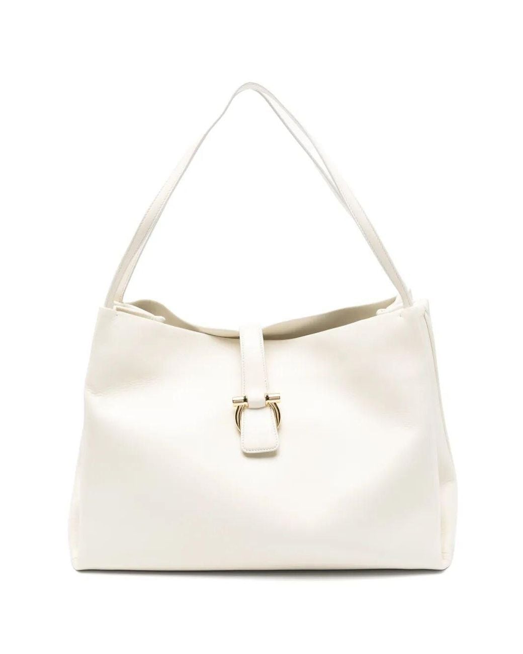 Ferragamo White Buckle-Detail Medium Shoulder Bag