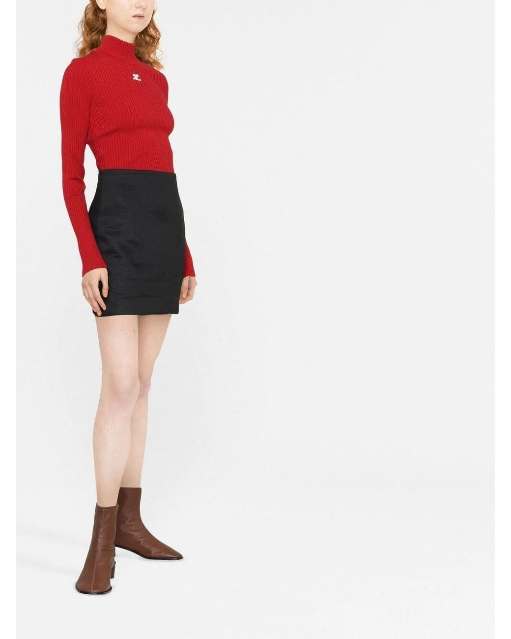 Courreges Fitted Ribbed Knit Sweater With Embroidered Logo