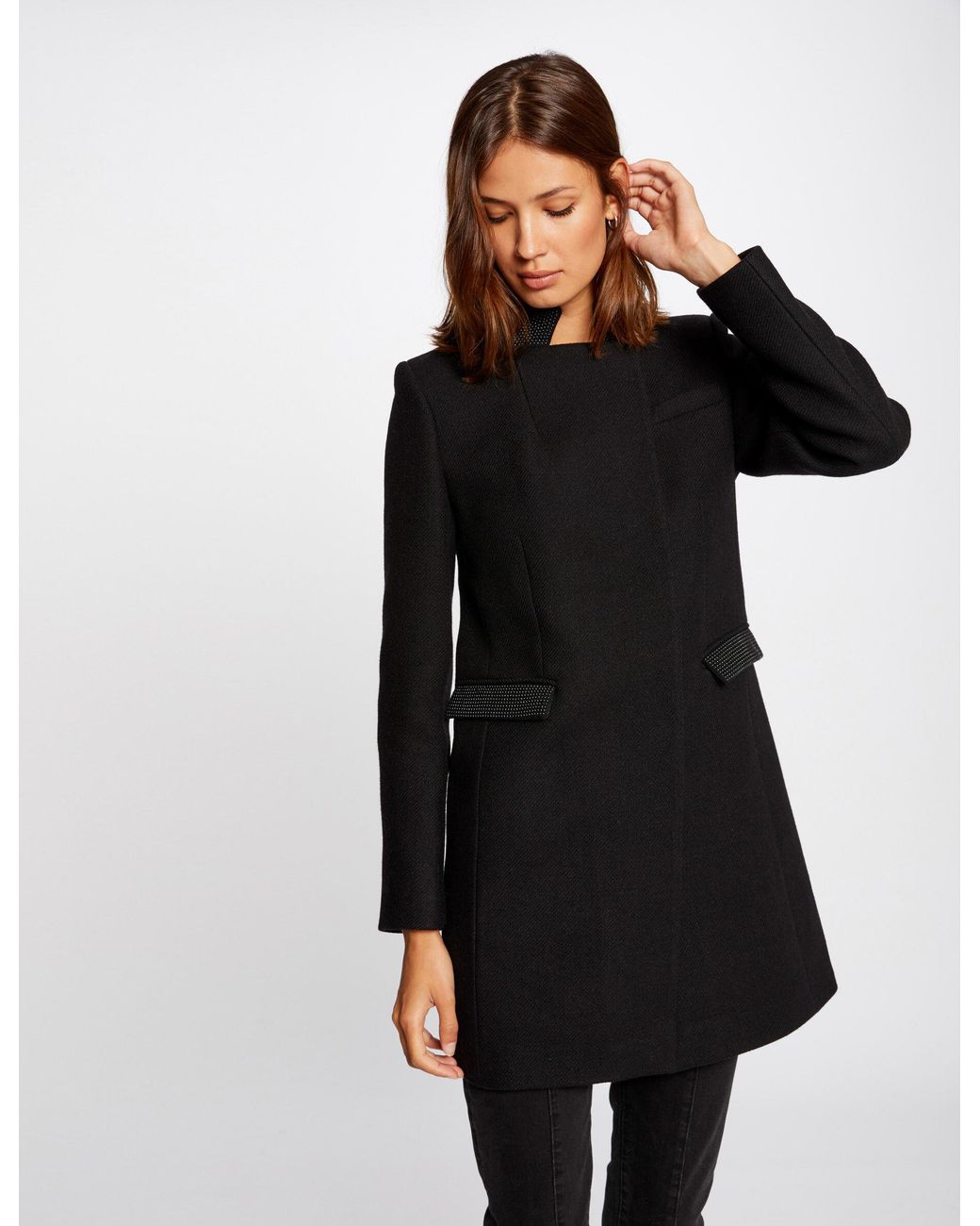 Manteau droit avec détails strass Morgan en coloris Noir | Lyst