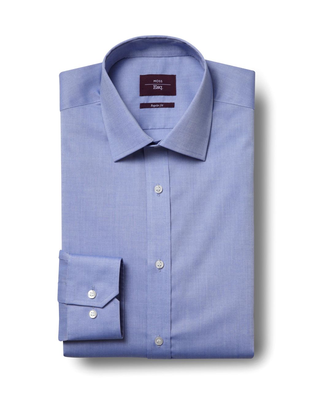 Moss Esq. Silk Regular Fit Blue Single Cuff Oxford Non Iron Shirt for ...