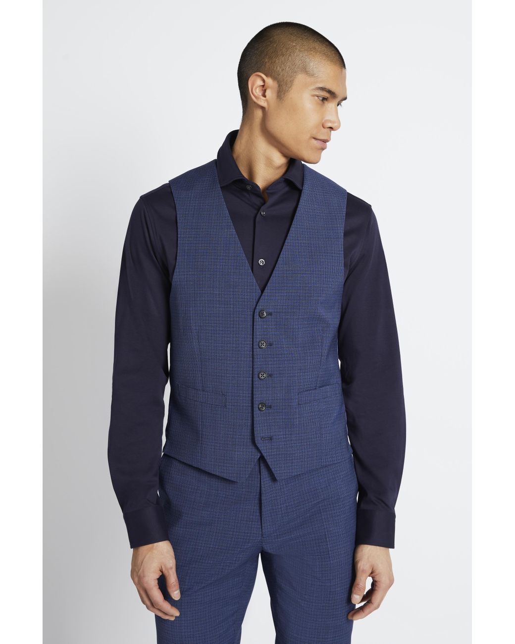 DKNY Slim Fit Bright Blue Micro Check Waistcoat for Men | Lyst Canada